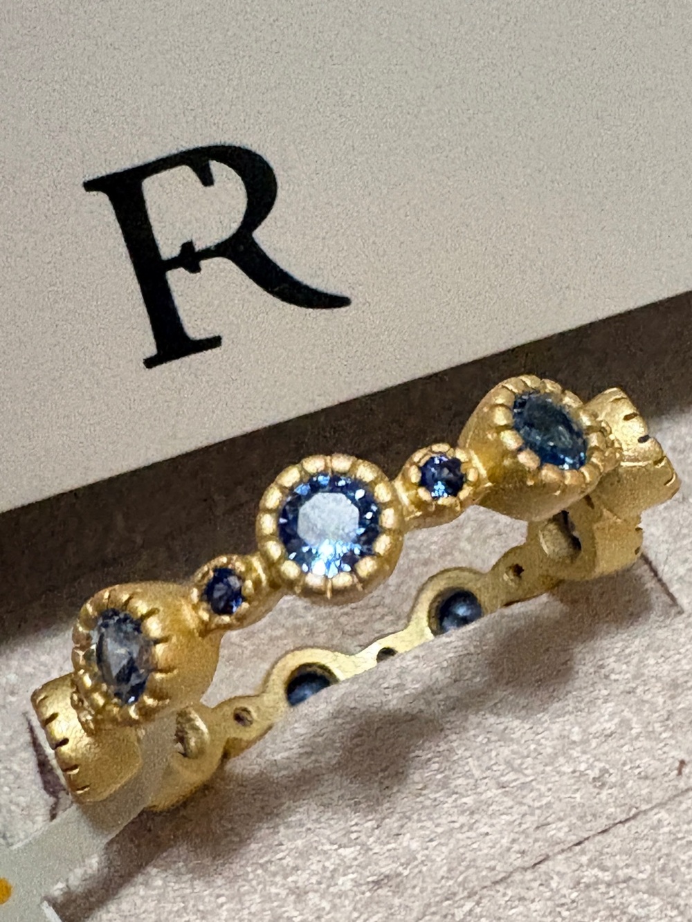New- Freida Rothman Gold Blue Stone Band Ring size 8.5 ($175 retail)
